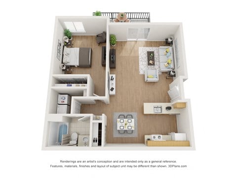 Floor plan for 1 bed, 1 bath, 844 sqft
